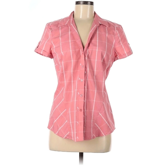 7th Avenue Design Studio Tops - NWT 7th Avenue Design Studio Pink Fitted Button Up Shirt White Plaid Size XS